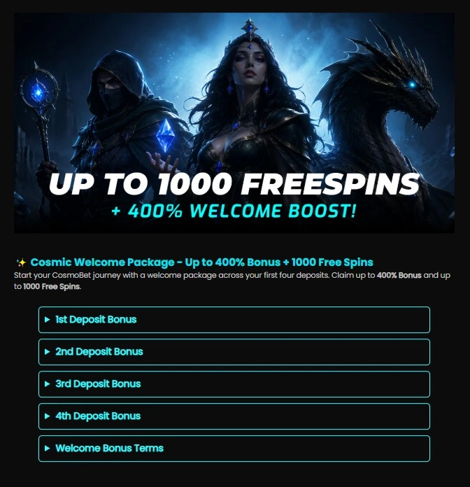 Cosmobet Bonus UK: Welcome Offer and Current Terms