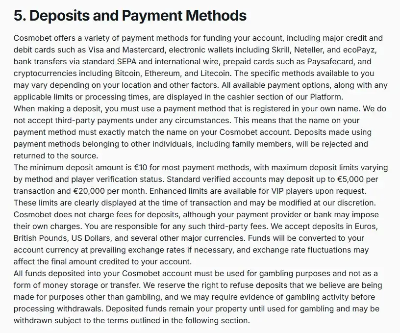 Cosmobet Payment Methods UK: GBP Deposits and Cashouts