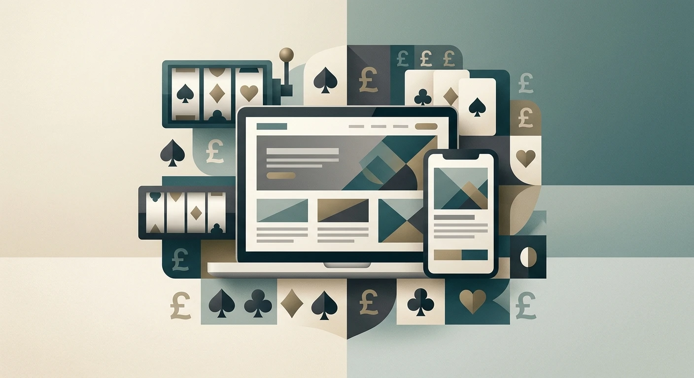 Editorial illustration representing a UK review of an online casino with casino and GBP motifs